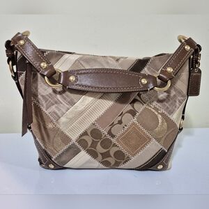 Vintage Coach Patchwork Shoulder Bag in Brown and Cream